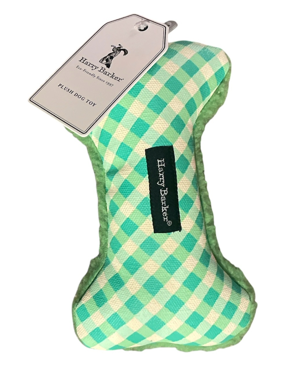 Harry Barker Green Gingham Bone Dog Toy NWT Plush Toy